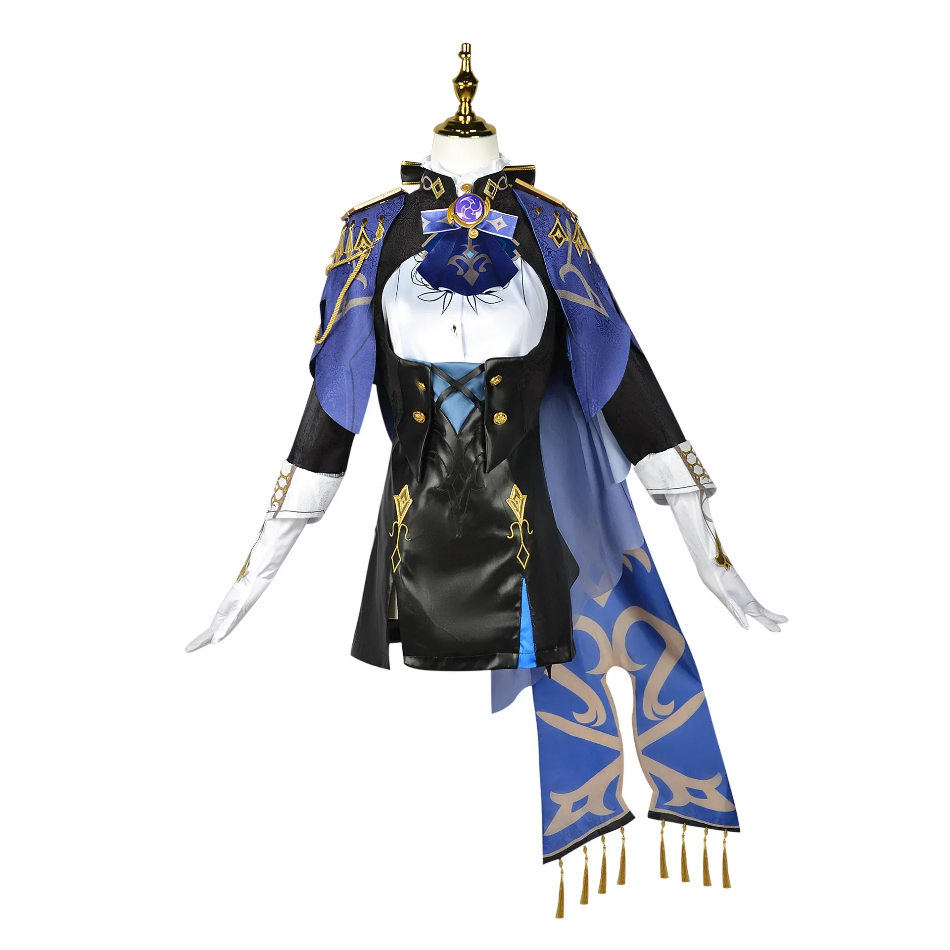 Jogo Genshin Impact Cosplay Traje para Mulheres, Clorinde, Peruca, Chapéu, Brinco, Luvas, Dia das Bruxas, Carnaval, Festa, Interpretação de Papéis, Vestido, Roupa