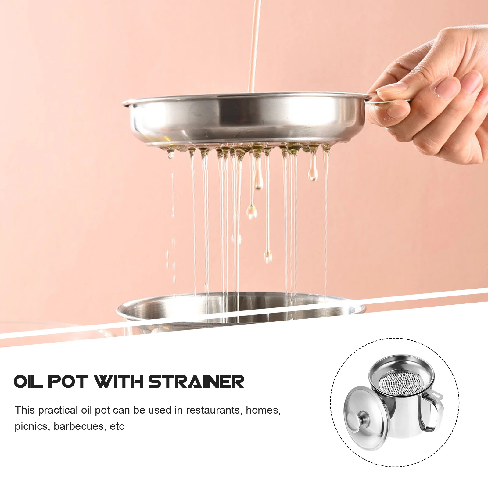 

Stainless Steel Oil Pot Practical Strainer Container for Kitchen Home Restaurant Bbq Picnic Oil Storage Bottle