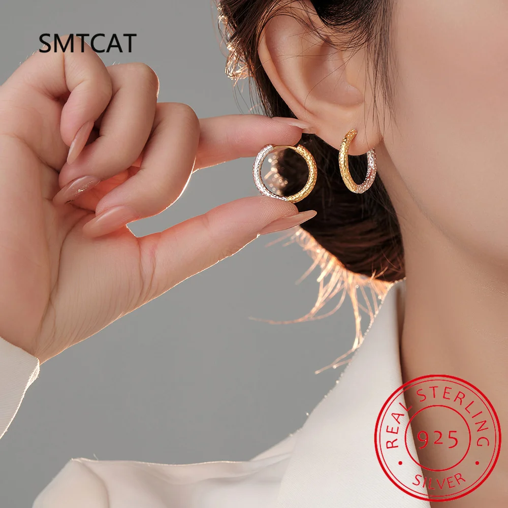 Real 925 Sterling Silver Textured Round Earrings for Women Girls Korean Fashion Vintage Jewelry Friends Gift Party image 5