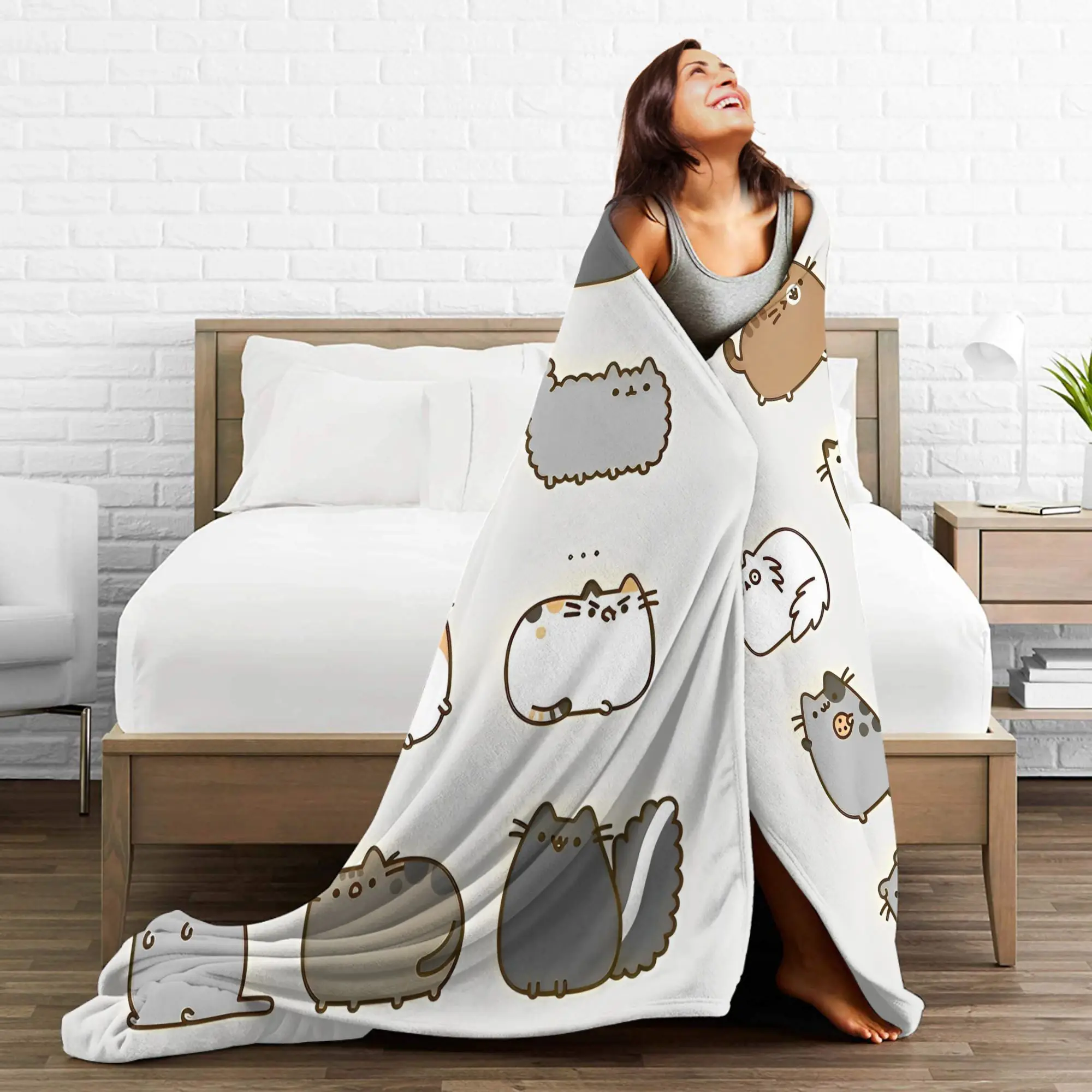 Cartoon Funny Cute Flannel Blanket P-Pusheencats Customized Throw Blanket for Home 125*100cm Rug Piece, view 5