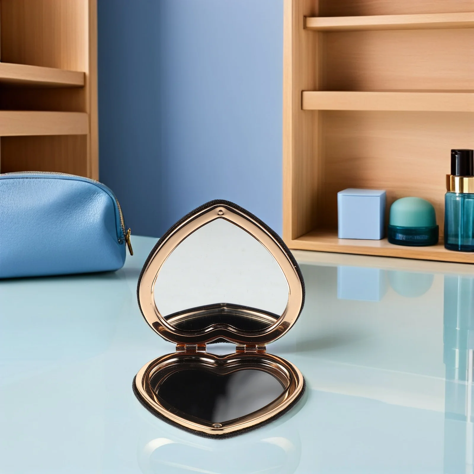 مرآة مكياج مزدوجة الجوانب قابلة للطي مع تفاصيل فراشة - مرآة سفر صغيرة محمولة لحقيبة اليد، مدمجة للسيدات أنيقة