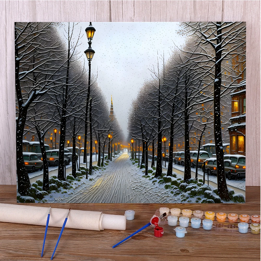 Landscape Winter Street Paint By Numbers Kit Oil Paints 50*70 Picture By Numbers Photo Wall Decoration For Adults For Drawing