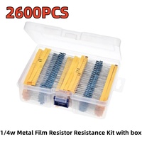 2600PCS 130 Values*20PCS 0.25W 1/4w Metal Film Resistor Resistance Kit 1% 10R-1M Resistors Set with box