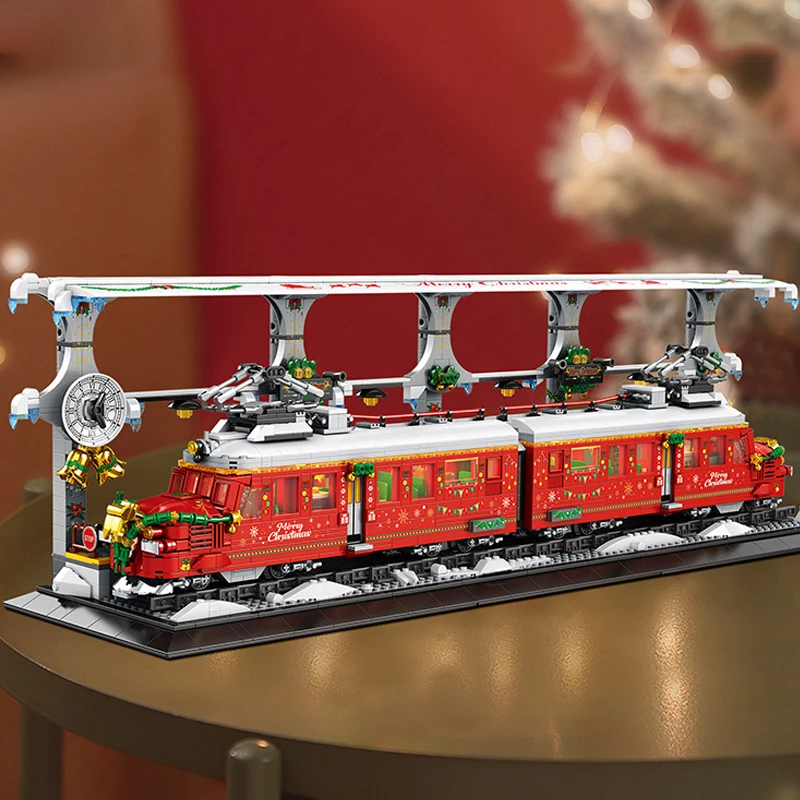 Christmas Train Buildings Sets,Holiday Winter Lighting Model Railway Tracks City Buildings Blocks Christmas Gift 2822 PCS