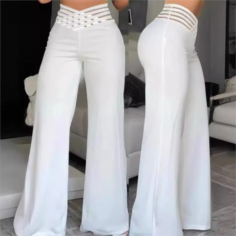 FJFASHION-Pantalon évasé taille haute pour femme, vêtement de bureau, couleur unie, nouvelle collection 2024