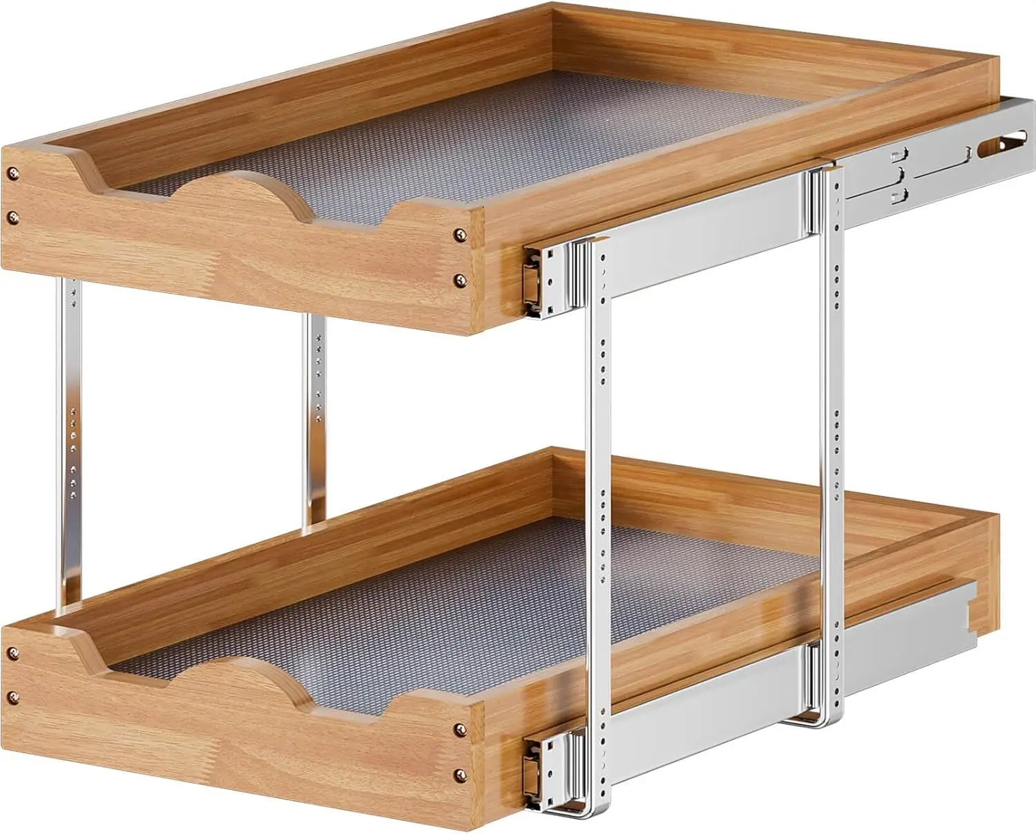 

2 Tier Pull Out Drawer for Cabinets 14W x 21D Heavy Duty Wood Shelf Organizer