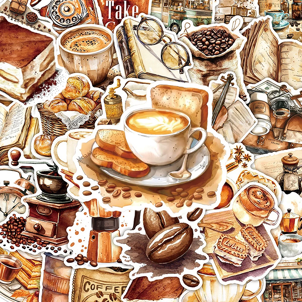 10/30/50pcs Vintage Cafe Coffee Cartoon Stickers Creative Graffiti Sticker Decoration Water Bottle Fridge Phone Decals Wholesale