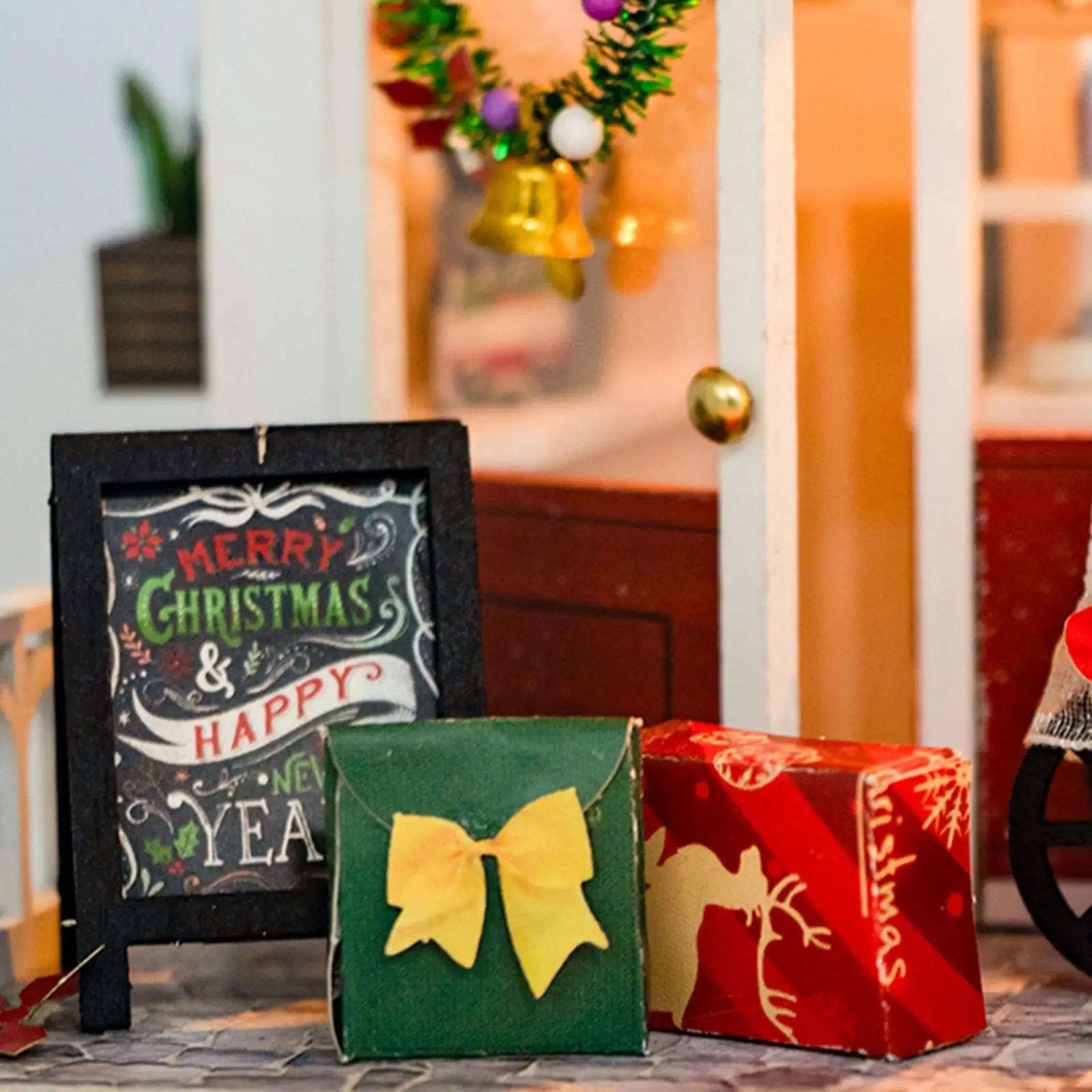 DIY Miniature 3D Christmas Dollhouse Kit Easily Install for Children's Day Gift, Wood Craft with Lights
