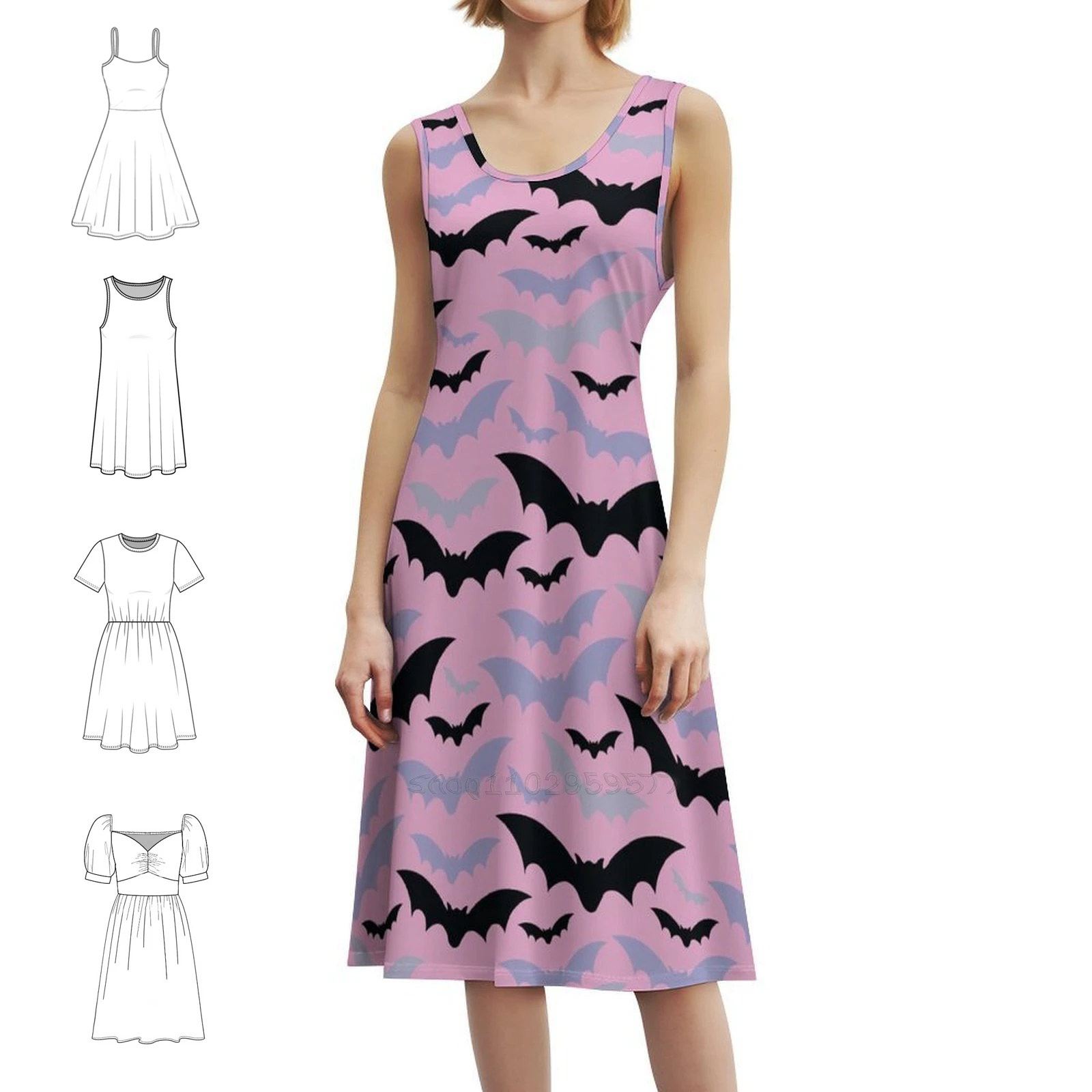 فستان بوهيمي بدون أكمام للنساء مطبوع فساتين حفلات الشاطئ فساتين حفلات الباستيل القوطي الخفافيش القوطي البديل الباستيل الوردي الملابس النسائية