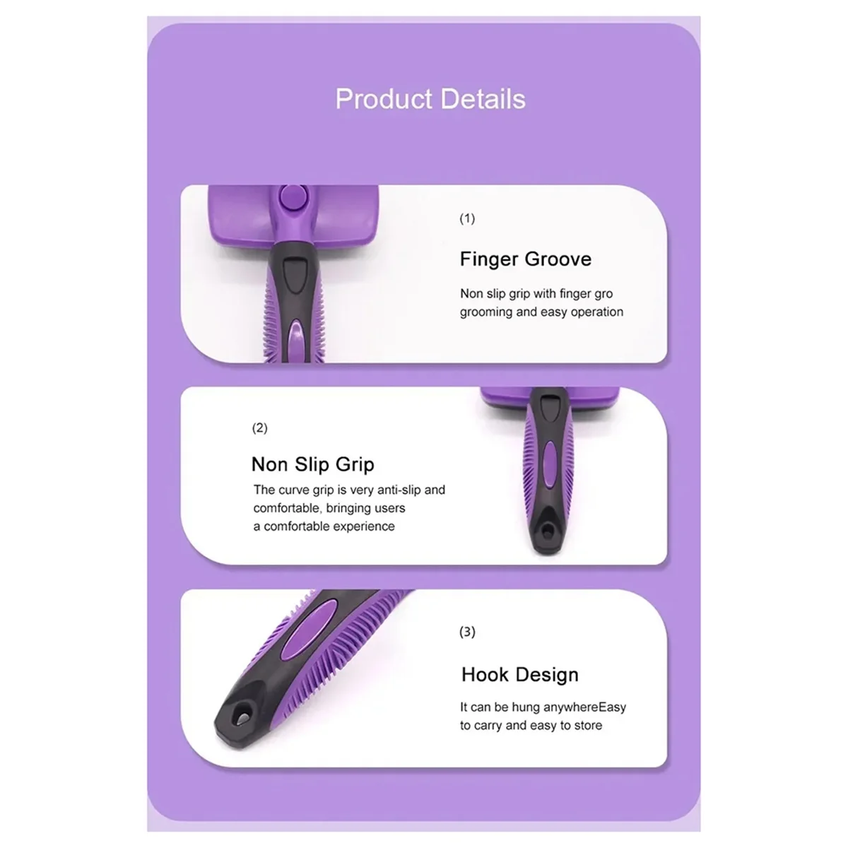 

Dog Self-Cleaning Slicker Brush for Shedding & Grooming Long Short Haired Cats, Pain Free Bristles Gently,PurpleJAS