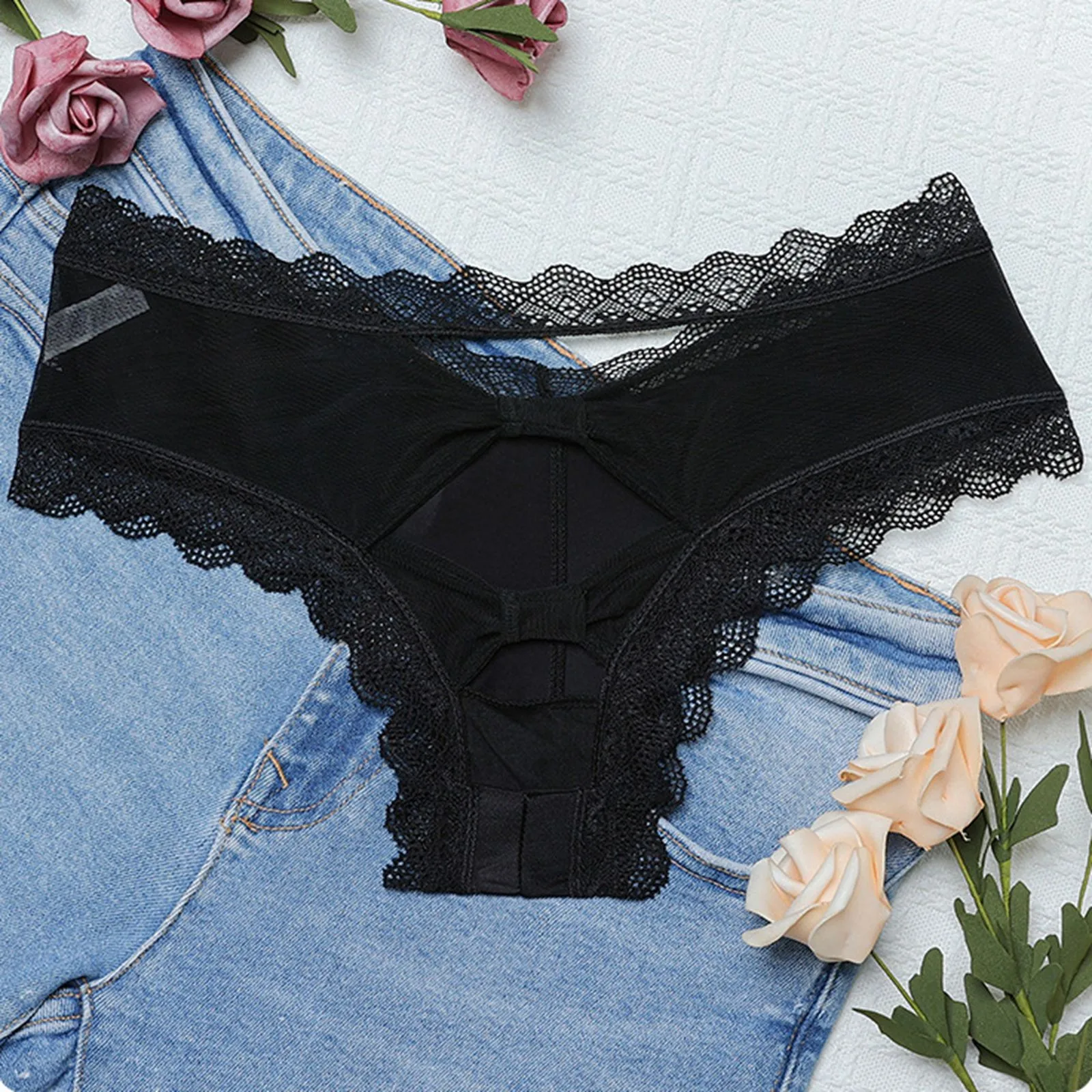 Sexy Perspective Hollow Out Panties For Women Breathable Low Waist Seamless Underwear Female Lace Edge See Through Underpants