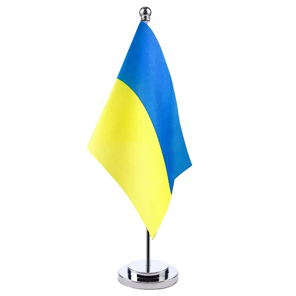 

aerlxemrbrae 14x21cm Office Desk Small Ukraine Country Banner Meeting Room Table Standing Pole The Ukraine National