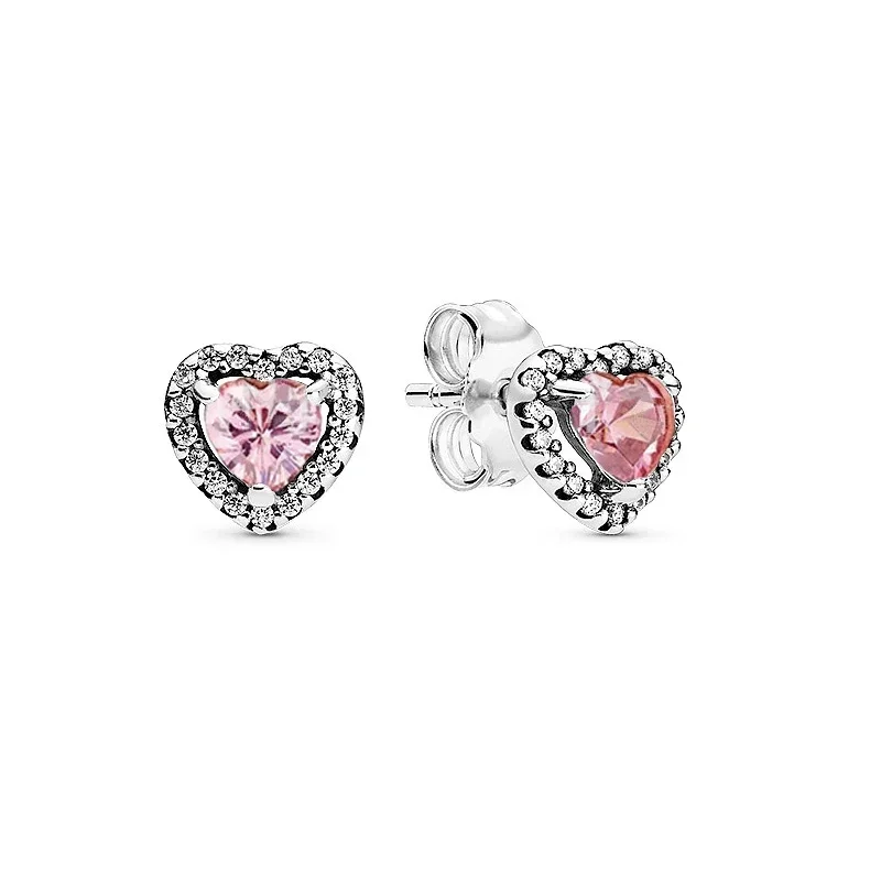 Popular 100% 925 Silver Classic Pink Heart Necklace Earrings and Ring Set DIY Charm Jewelry Gifts Fashion Light Luxury