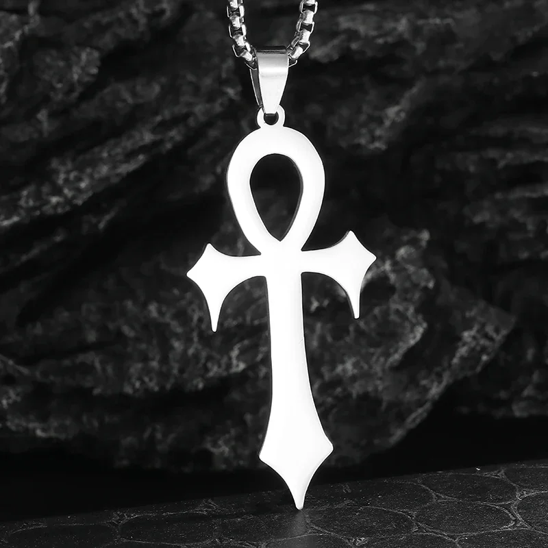 Ancient Egyptian Life Key Ankh Pendant Stainless Steel Necklace Retro Pharaoh Guardian Amulet Jewelry for Men and Women