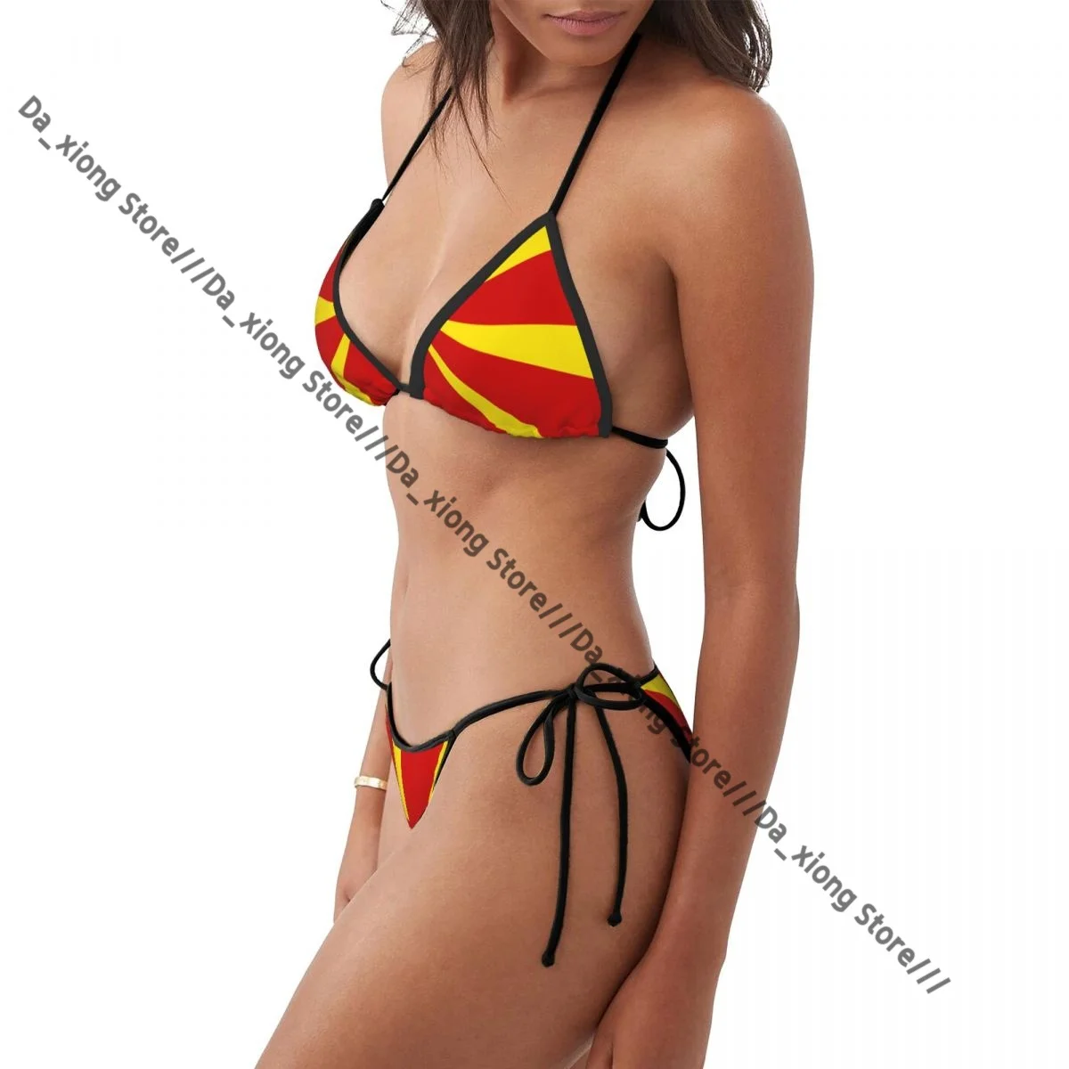 

Flag Of North Macedonia Swimsuits Women Sexy Bikinis Swimwear Bathing Suit Micro Thongs Bordered Beachwear
