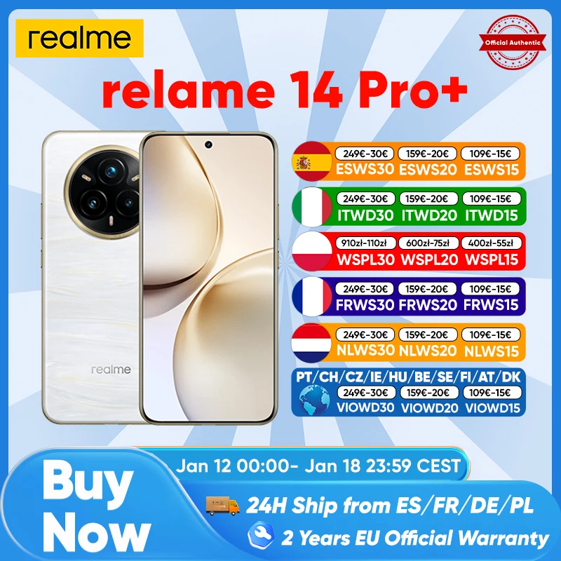 realme 14 Pro Plus 5g Smartphone Version mondiale Android Nfc Original Snapdragon 7S Gen 3 6.83 ''120Hz écran Oled 50Mp caméra