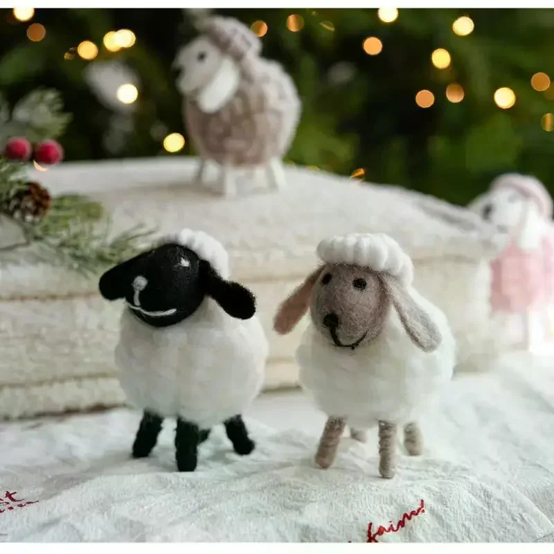 1pc Miniature Felt Sheep Figurines Home Decoration Cute Mini Wool Xmas Holiday Ornament Party Supplies Statue