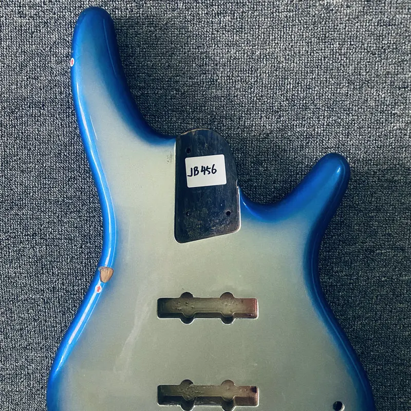 JB456 Paint and Wood Damaged Jazz Bass Body Semi Finishing in Solid Wood Metallic Silver Blue Burst Color for Bass Guitar DIY