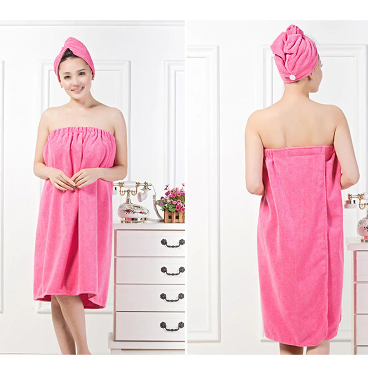 Damen-Haartrocknungskappe aus Mikrofaser, schnell absorbierend, weiche Dusche, kein Binden erforderlich, rosiges Haarwickel-Badetuch, saugfähiges Handtuch