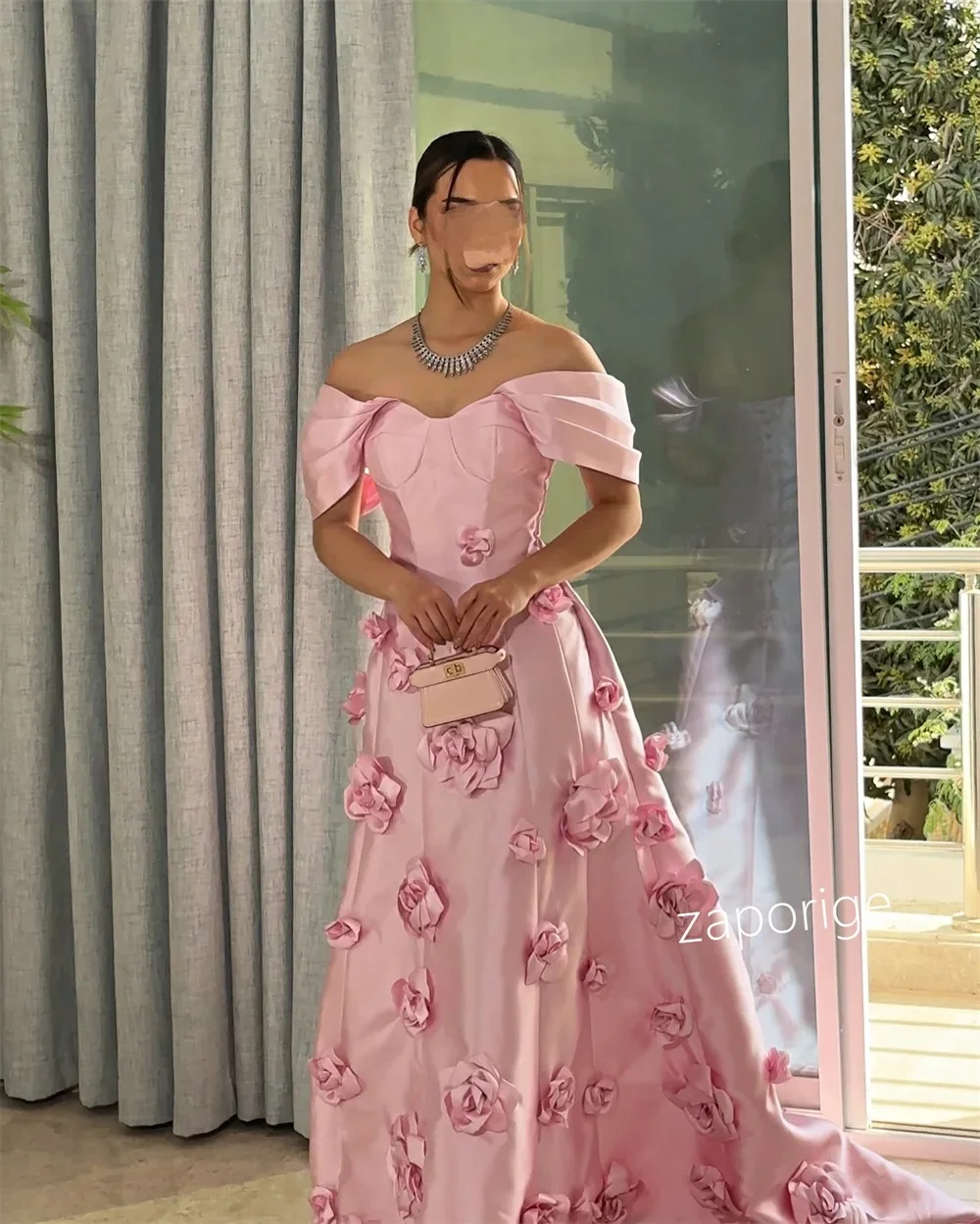 فستان سهرة وردي حورية البحر على شكل زهرة للنساء مخصص عربي فيستدوس دي غالا بدون أكتاف فساتين حفلات بدون أكمام #4