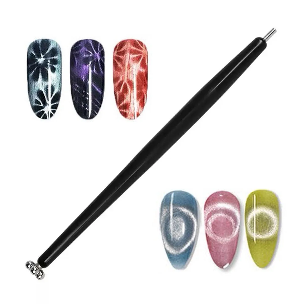 Double Headed Nail Art Magnet Stick Suction Steel Ball Magnet Dotting Pen 3D Cat Eye UV Gel Nail Polish Bead Magnet Pen Tool