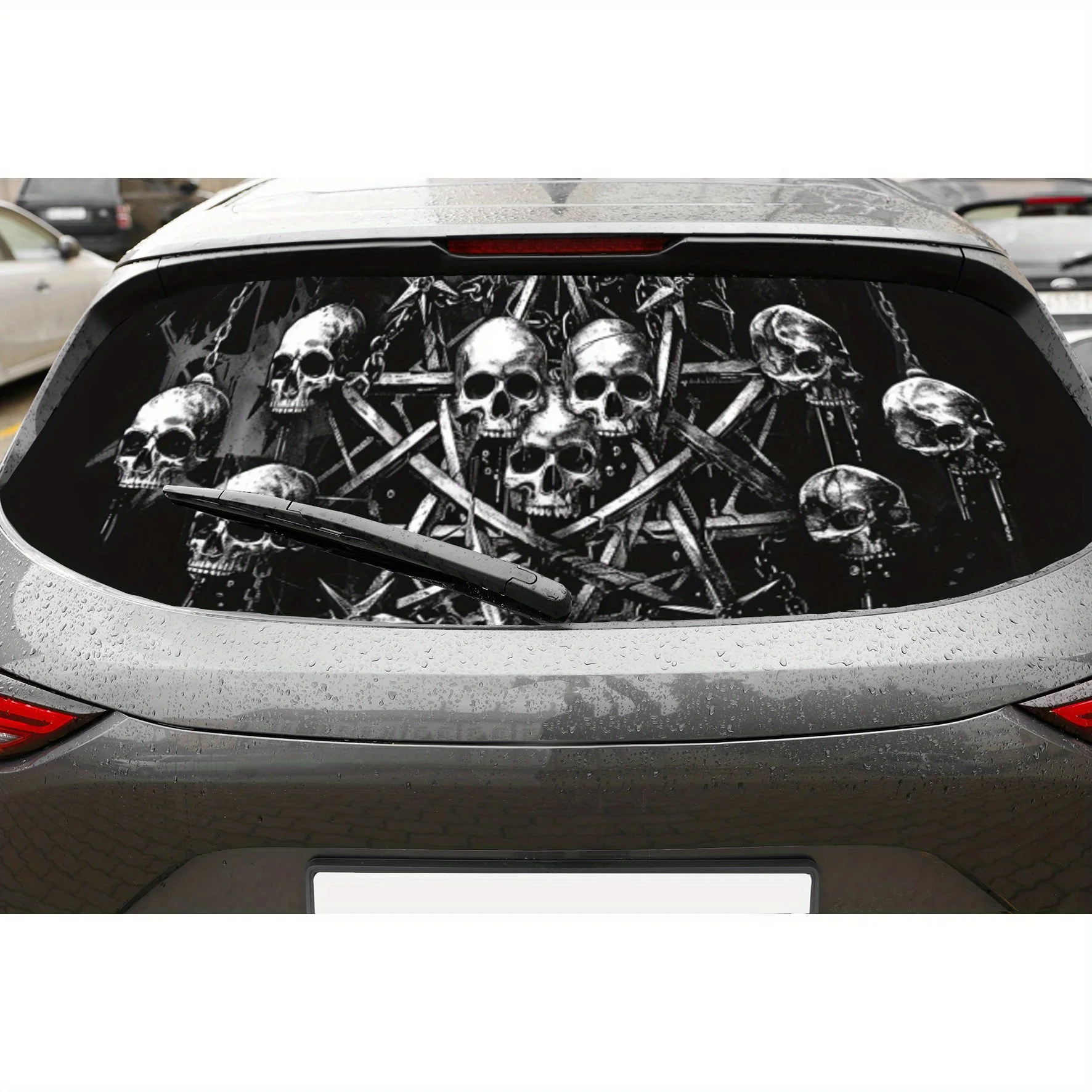 

Dark Skull Array PVC Perforated Car Vinyl Wraps, Privacy Enhancing Design for Rear Window, Car Rear Windshield Sticker for Most
