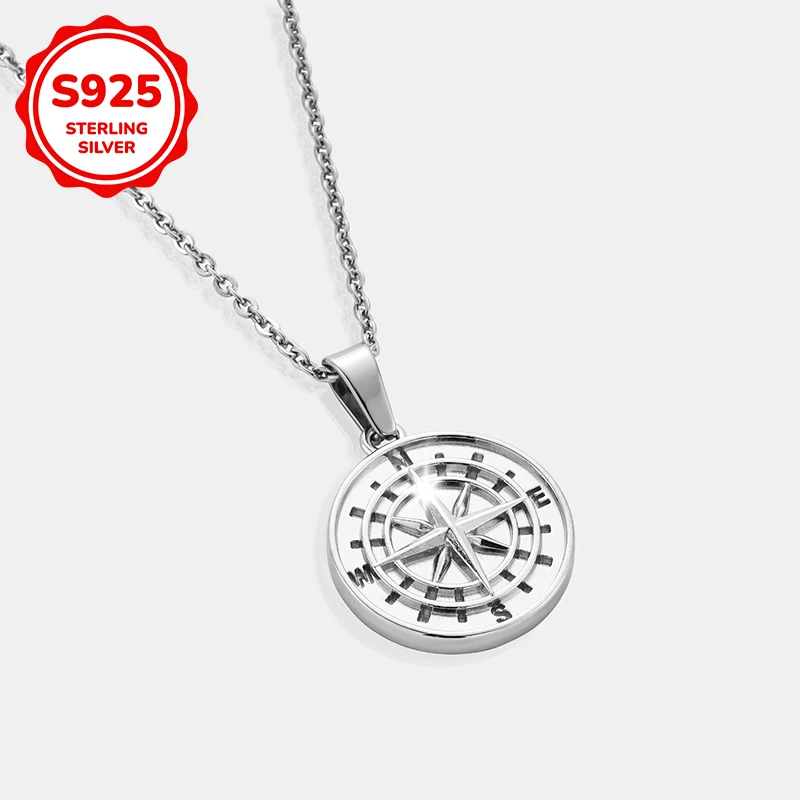925 sterling silver Hip-hop Compass Men's pendant Necklace, men's fashionable jewelry gift, suitable for daily gatherings