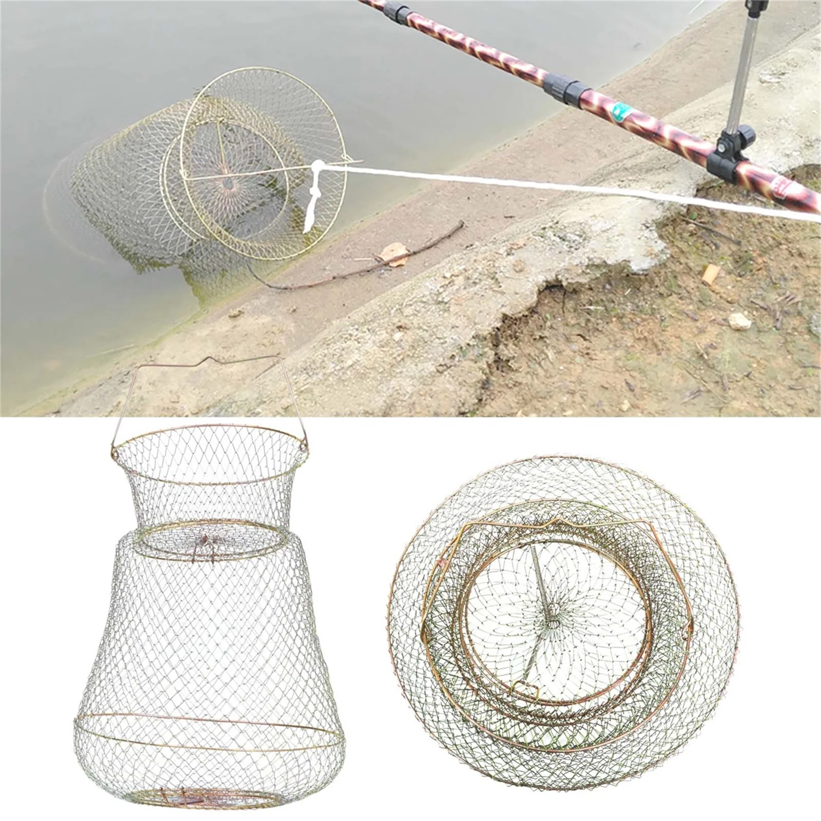 

Fish Basket Accessories Foldable Fishing Net Outdoor Container Tools Folding Crab Case Iron Cage Bag