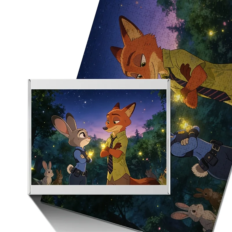 1000 elementów Puzzle Disney Zootopia Judy Hopps i Nick Wilde, Rozrywka Rodzinna, Dekoracja Domu, Klasyczna Grafika z Kreskówek, Art Deco, F