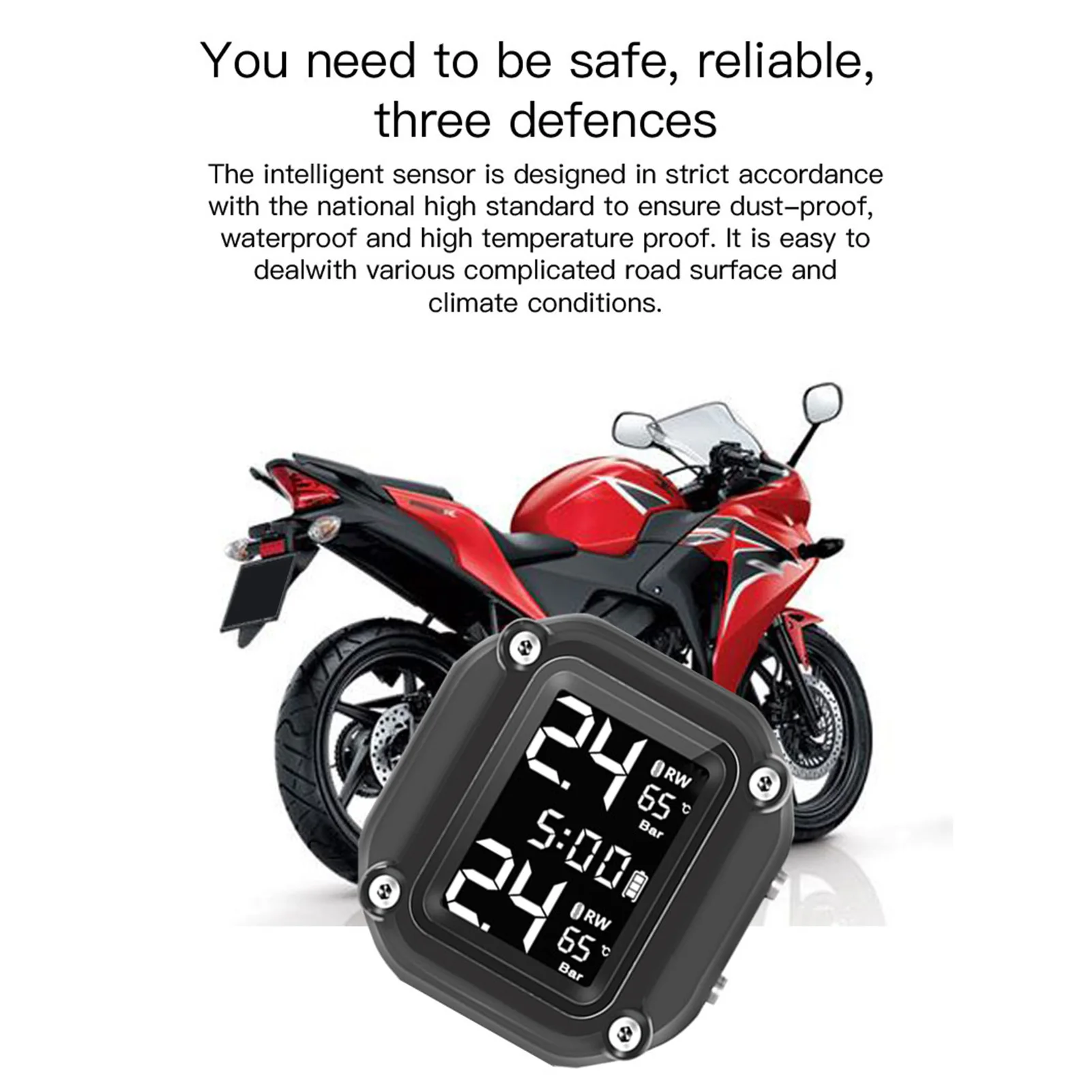 Motorcycle Wireless Tire Pressure Monitoring System USB Charging  TPMS for Motorcycle with 2 External Sensors Digital LCD