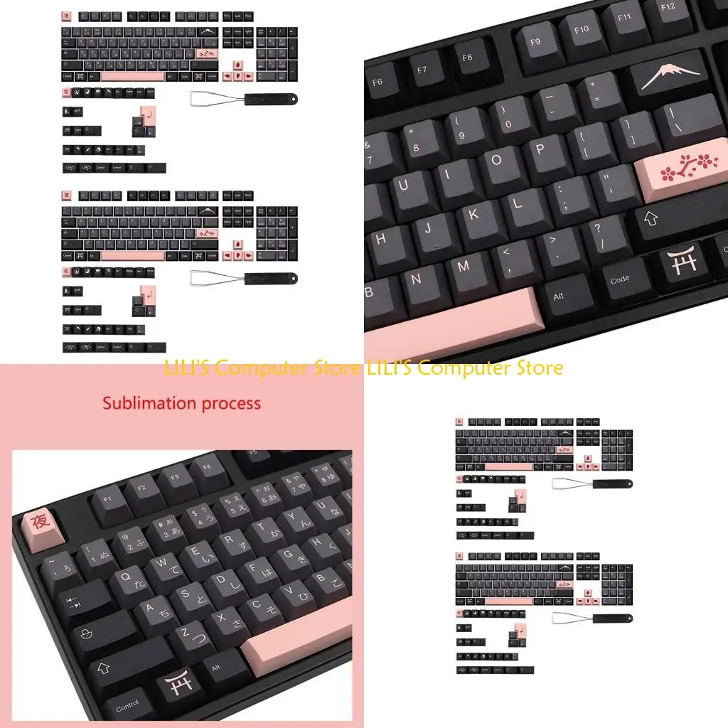 

A52B Night Sakuras Колпачки для ключей 136-клавишный набор пятисторонних колпачков для сублимации из ПБТ адаптируется к 61, 64,