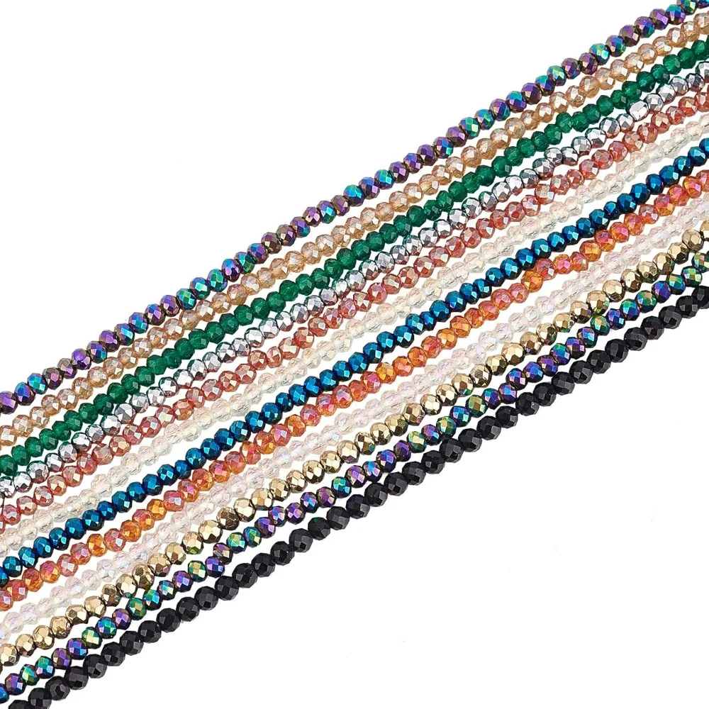 12 Strands Electroplate Glass Beads Small Rondelle Beads Faceted Glass Crystal Beads for Bracelet Necklace Jewelry Making