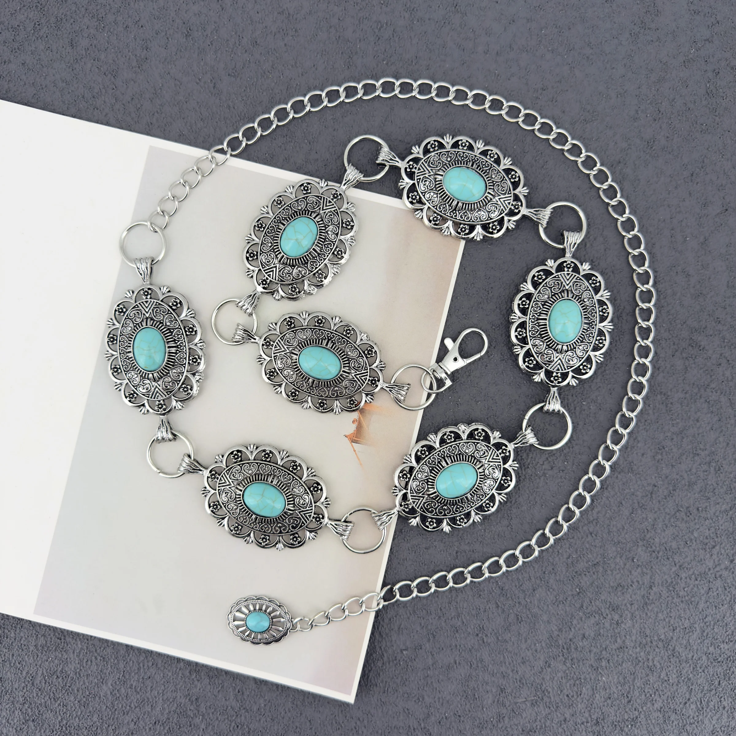 1 Piece Bohemian Style Inlaid Turquoise Women Alloy Belt, Light Luxury Versatile Dress Accessory
