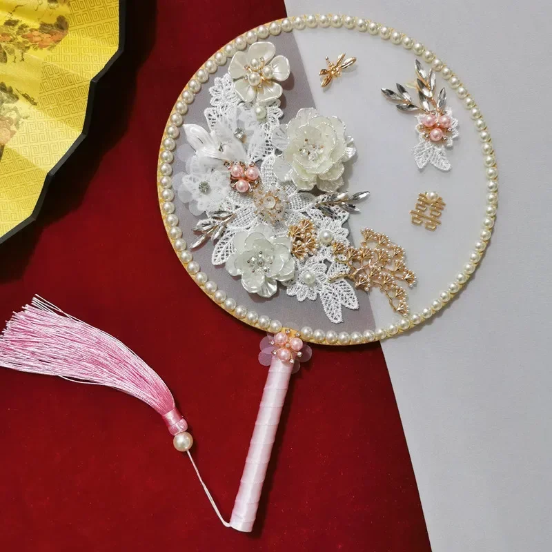 Bride Handheld Fan Retro Chinese Wedding Decorative DIY Handmade Vintage Flower Fans Wedding Party Favors Home Ornaments