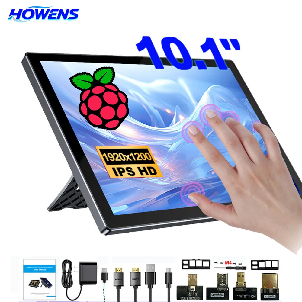 Monitor Portátil com Tela Touchscreen IPS de 10.1 Polegadas e HDMI para Raspberry Pi, Display LCD com Alto-falantes para Windows 8/10
