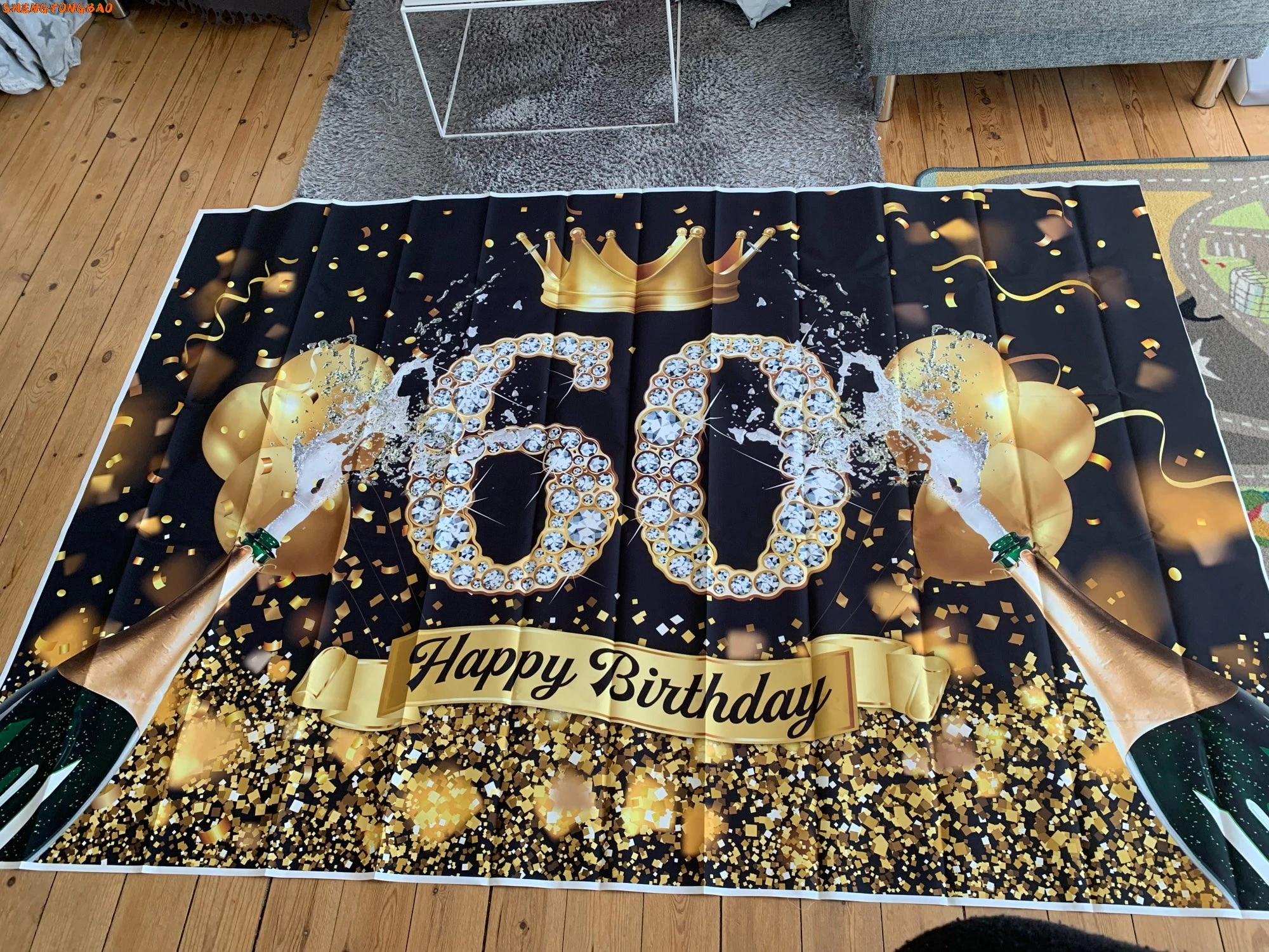 Adult Happy Birthday Party Backdrop Glitter Golden Dots Balloons Family Gathering Custom Photography Background Decor Banner