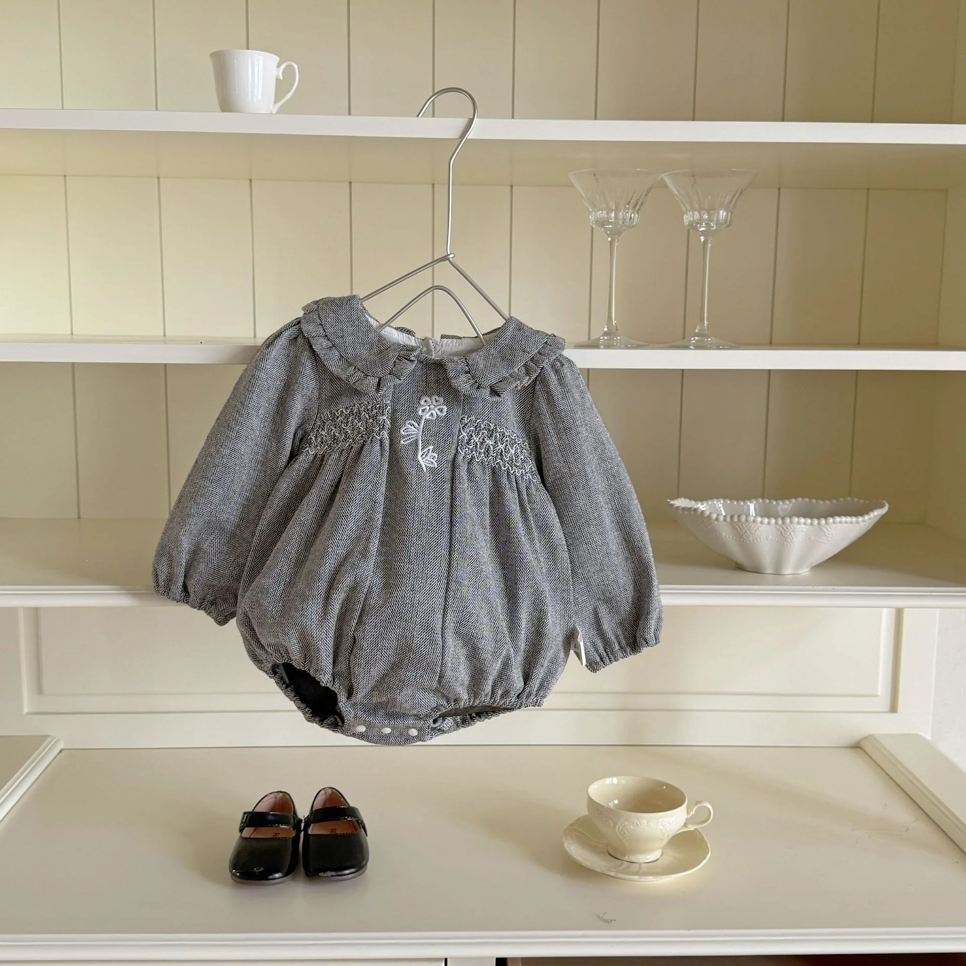 2026 Autumn New Baby Girl Long Sleeve Lapel Bodysuit Infant Toddler Cute Embroidery Jumpsuit Cotton Newborn Clothes 0-24M