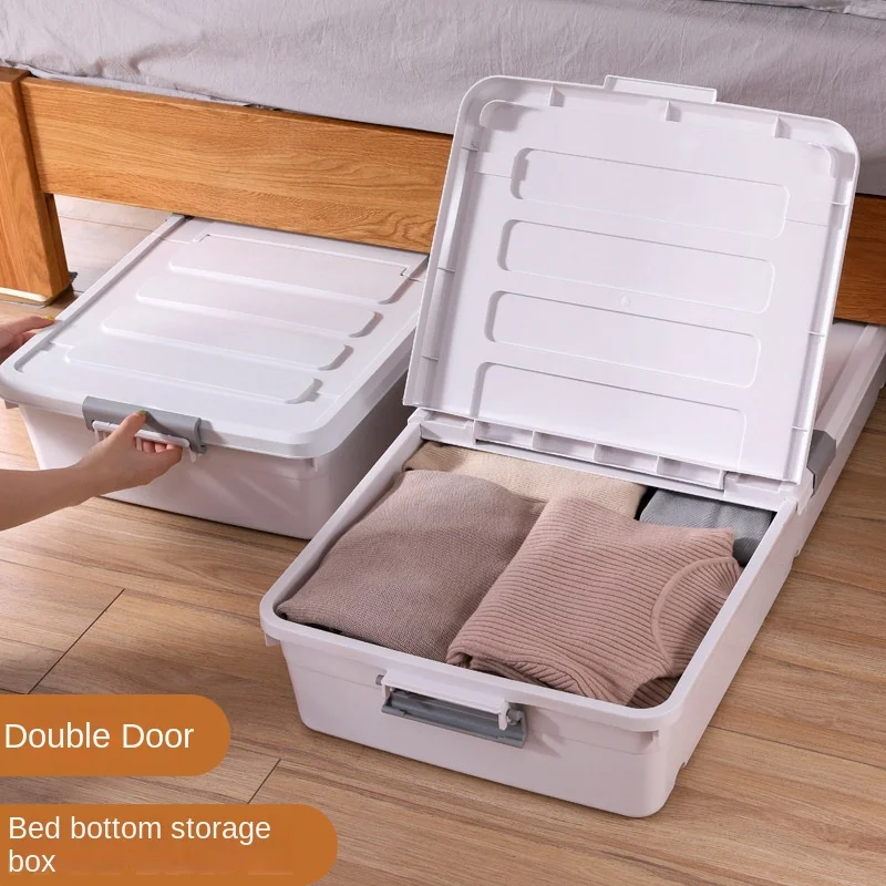 King Bed Bottom Storage Box with Rollers: Clothing Organizer Flat Pack Under Bed Makeup Organizer Space Saver.