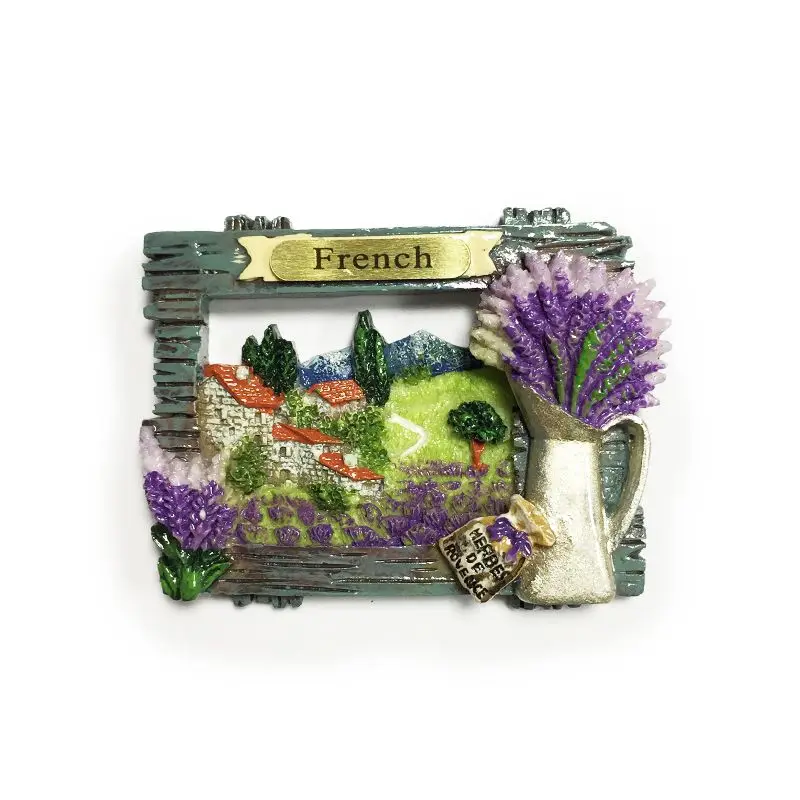 

France Provence Landscape 3D Resin Fridge Magnet - Sénanque Abbey Lavender Field & Red Roof Village Aimants Frigo