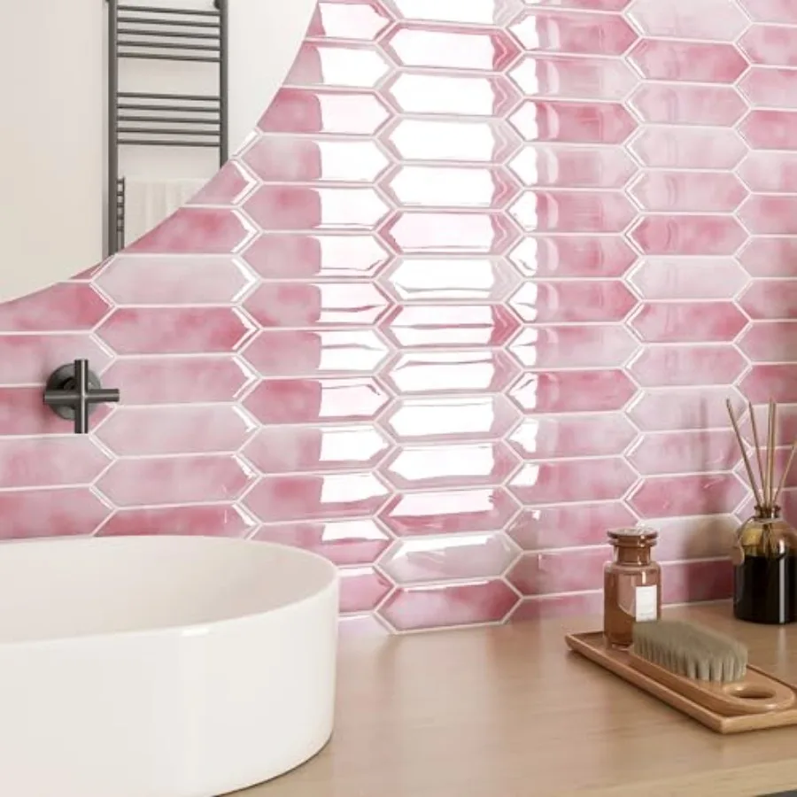 

Kitchen backsplash application, marble-patterned vinyl, pastel pink, waterproof and peel-and-stick for easy installation on wal