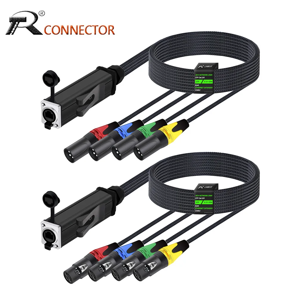 Ethercon STP RJ45 Cat5/Cat6 Ethernet Extender para 4 canais 3Pin XLR para palco ao vivo, som, iluminação, estúdio de gravação de áudio