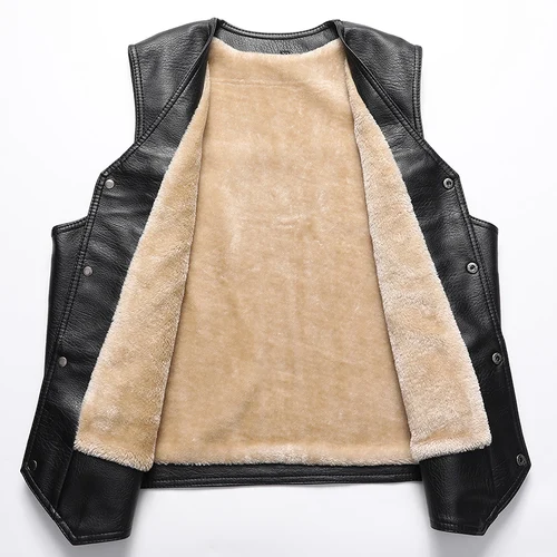 Imagen 2 del producto Chaleco de cuero polar grueso y cálido para hombre, abrigo con cuello en V, chaleco de una sola botonadura, ropa informal para hombre, invierno 2024