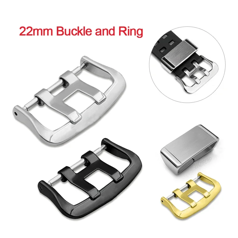 22mm Buckle +Ring Double Pin Buckles Metal Steel Button Watch Strap Movable Steel Ring Watch Band Keeper Watches Accessories