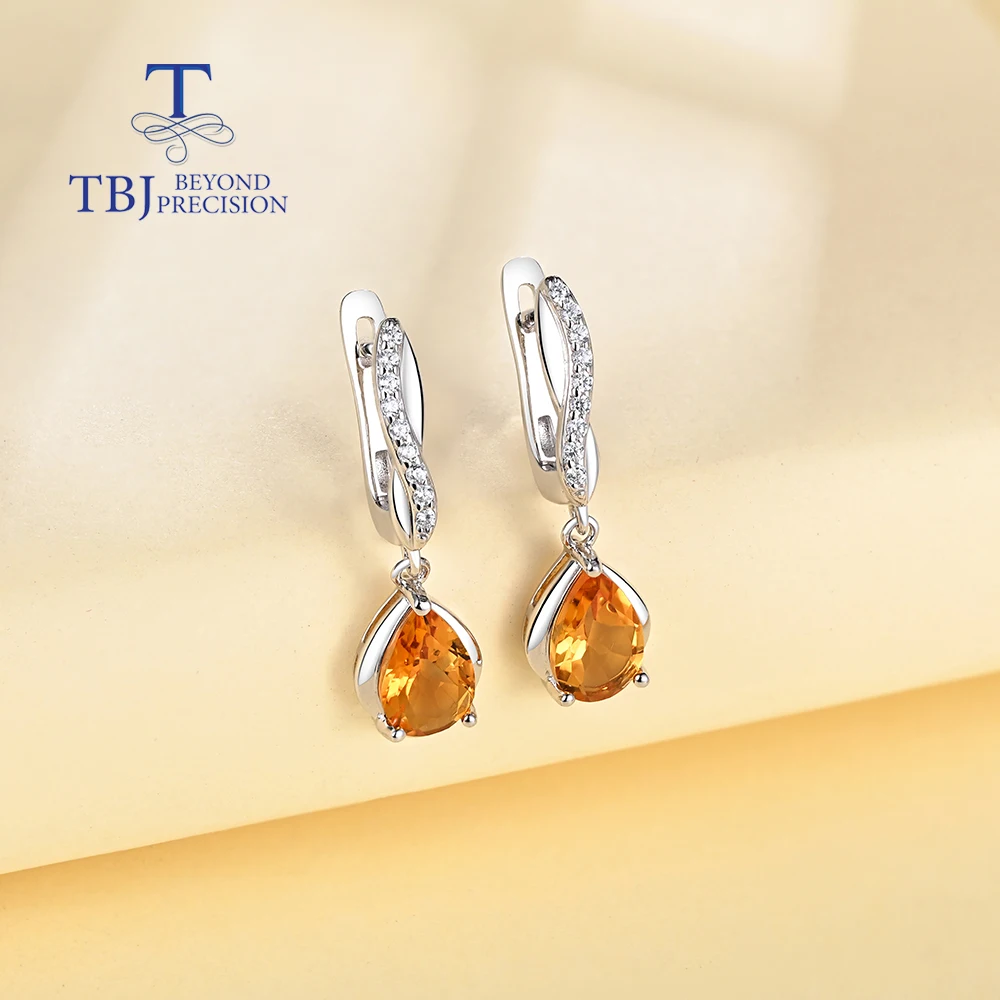 Trendy Clasp Drop Earring Natural Citrine Gemstone 925 Sterling Silver for women Birthday & Special Occasion Luxury  Jewelry TBJ