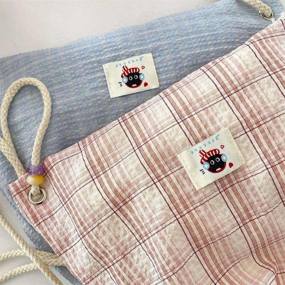 Простой дизайн, повседневный клетчатый рюкзак в стиле Харадзюку, винтажная сумка на шнурке в корейском стиле, эстетический рюкзак Y2k для активного отдыха