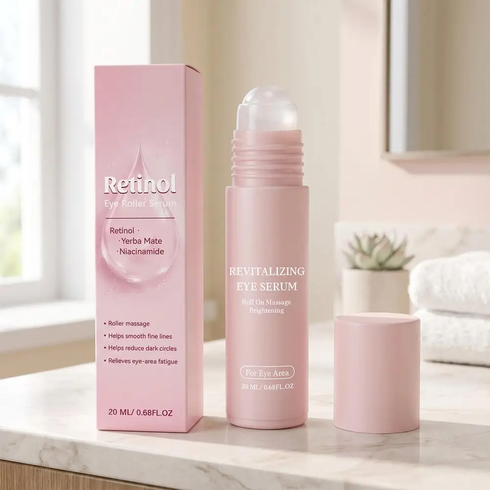 Retinol Roller Ball Eye Serum Niacinamide Hydrating Brightening Under Eye Essence for Dark Circles Puffiness Fine Lines 20ml