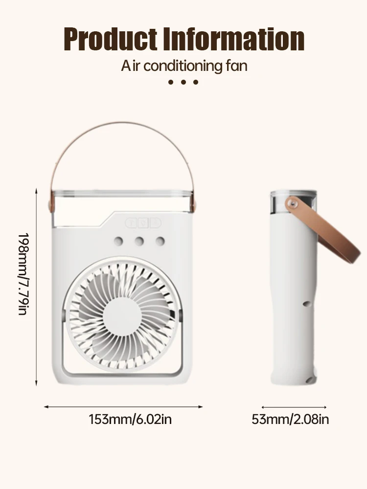 Household ventilador pequeno refrigerador de ar, 3 em 1 ar condicionado, luz noturna LED, umidificador portátil, ajuste de ar, escritório, casa, novo