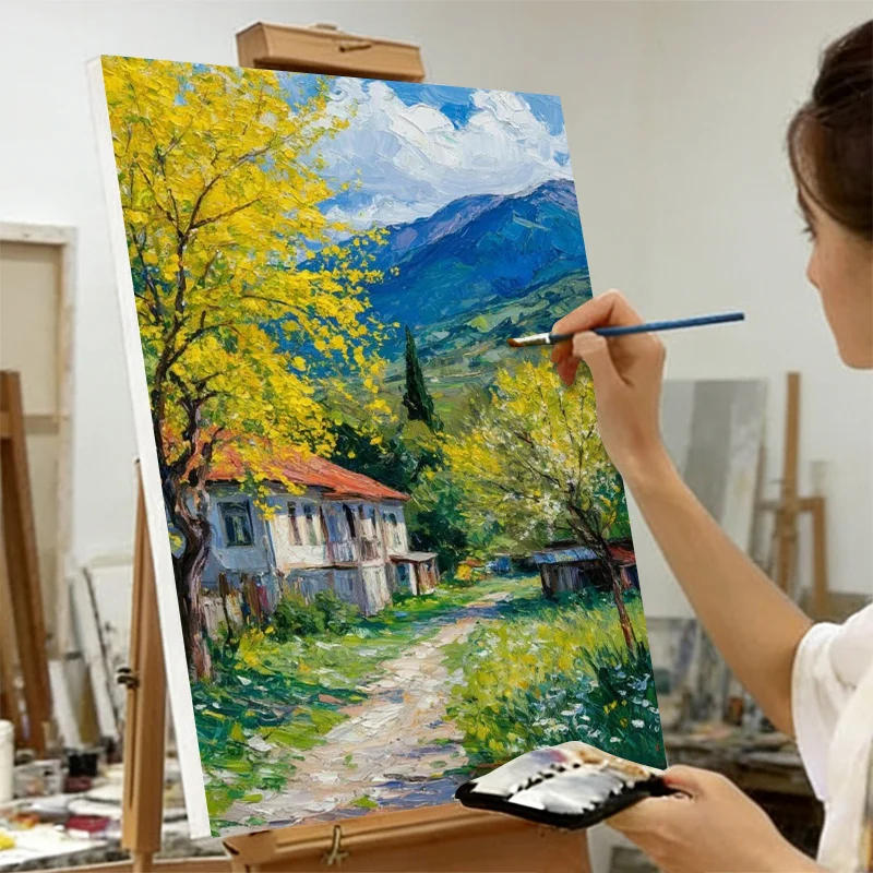 Professional Art Use 1 Set of Adult Beginner Digital Oil Painting Kit - Includes Canvas Paste Acrylic Paints, Canvas, 3pcs Brush