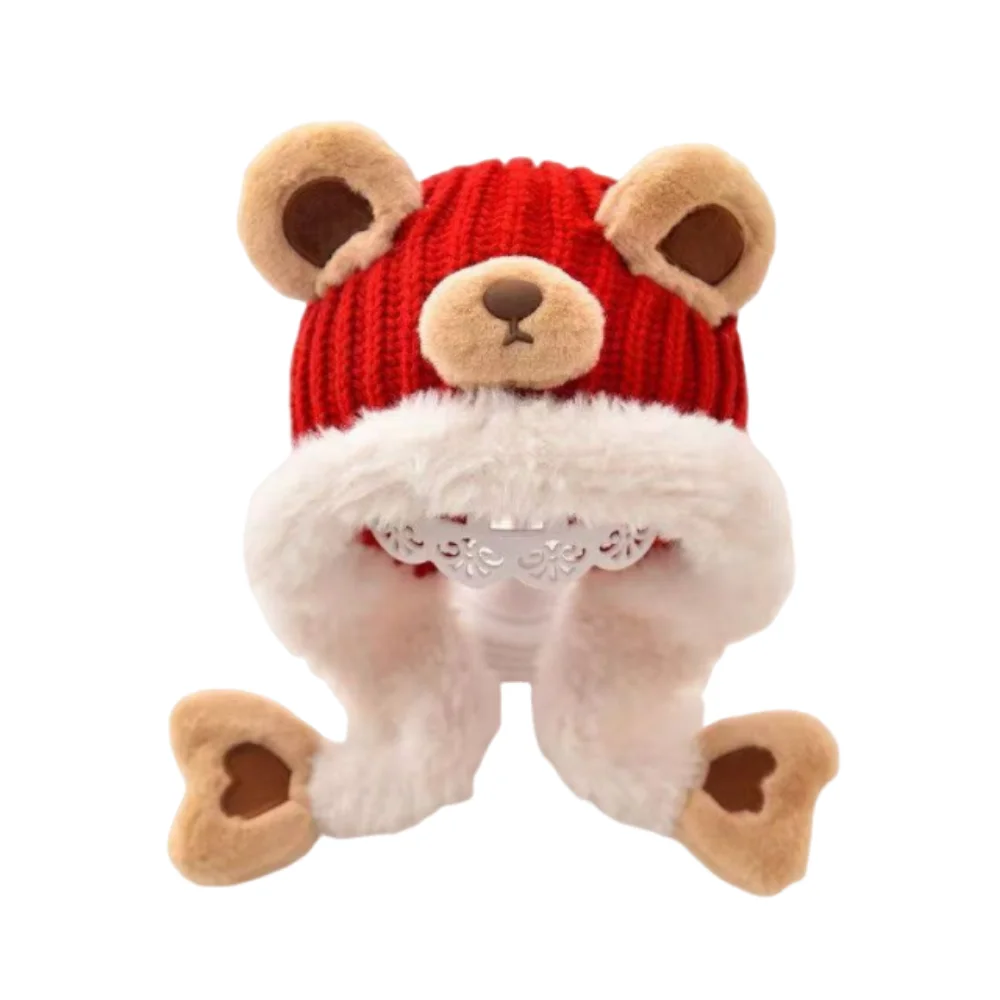 

Fashion Kawaii Cartoon Beanie Caps Bear Coldproof Children's Pullover Hats Strap Design Thickened Baby Ear Protection Hat Infant