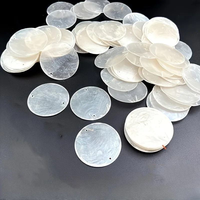Double-Hole Shell Pieces Rings, 5cm Mica Round Discs for DIY Wind Chimes, Crafts, and Wedding Decorations ,for Home Decoration